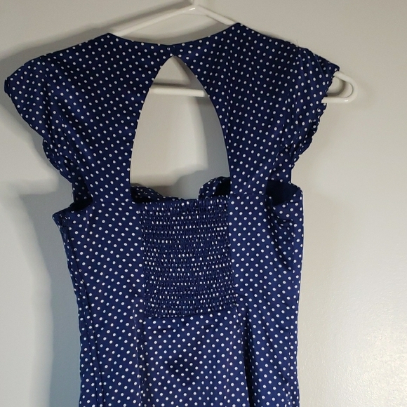 Guess Bombshell Pinup Polka Dot Dress Size 2 Blue White Body Con Sheath Barbie - Picture 6 of 11